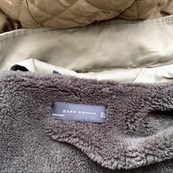 Zara Green Oversized Parka with Faux Fur Coat - Picture 7 of 8